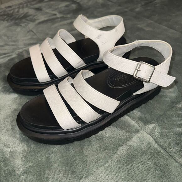 Truffle Collection Women's Sandals Sz 8 White Black Leather Ankle Strap Strappy - Picture 4 of 7